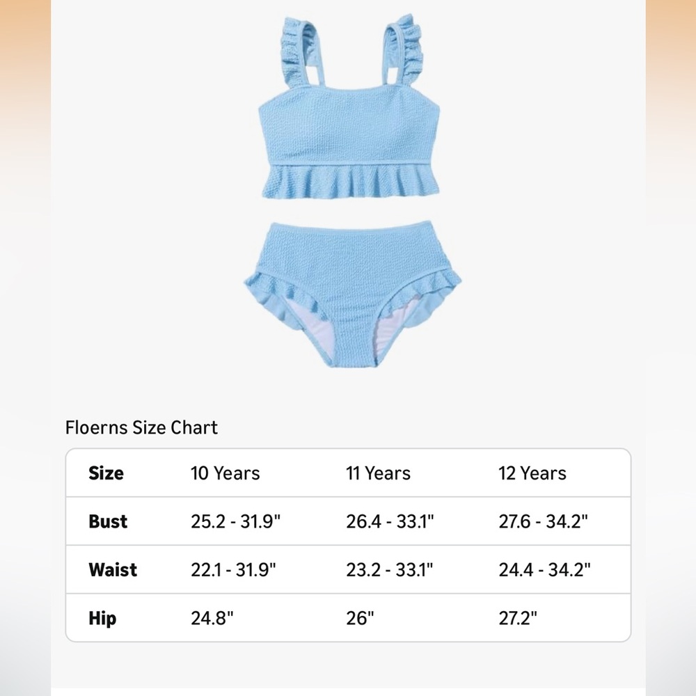 BOGO Girl's 2 Piece Bathing Suit Ruffle Trim Summer Bikini Swimsuit size 12Y - Picture 10 of 11